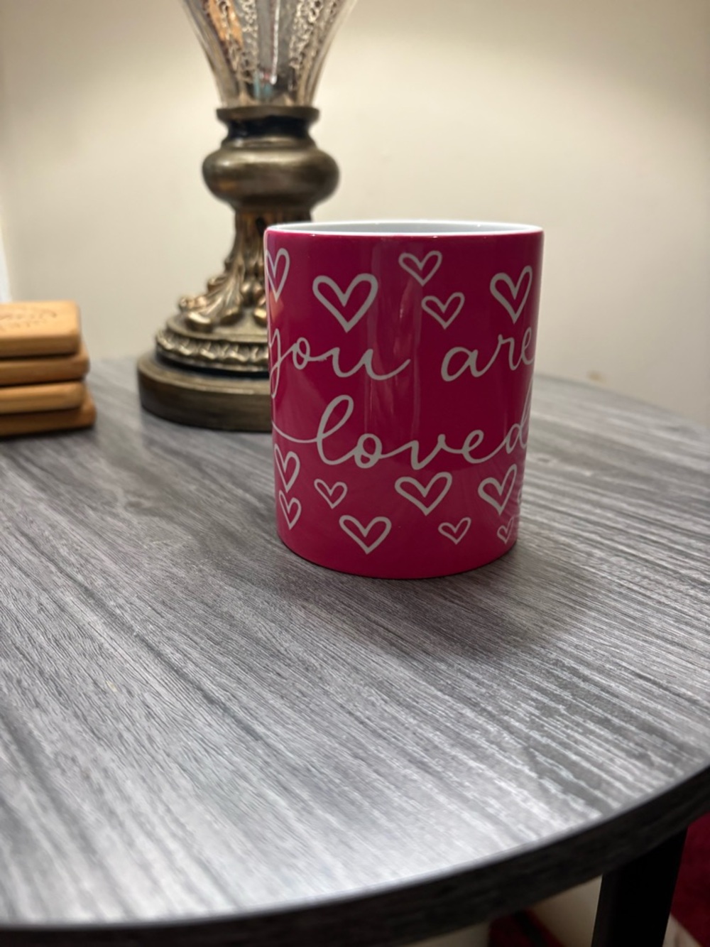 Pink Ceramic Mug with Heart Script - "You Are Loved"